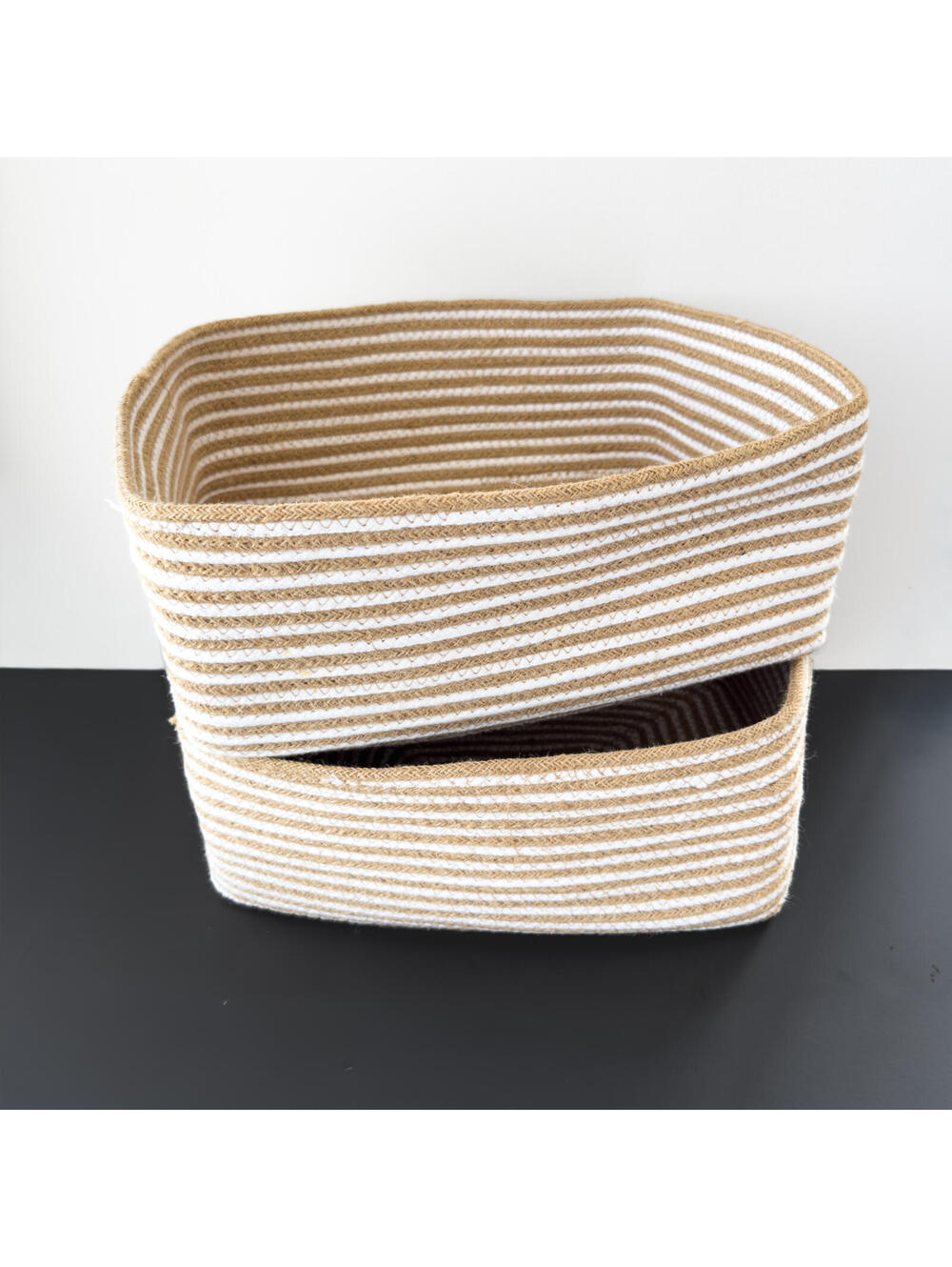 NWT Soft Woven Rope Stripe Pattern Storage Basket Bins - Set of 2
